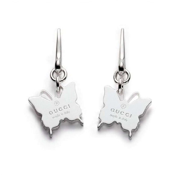 Gucci Butterfly Sterling Silver Drop Earrings Authentic Made in Italy - Picture 1 of 8